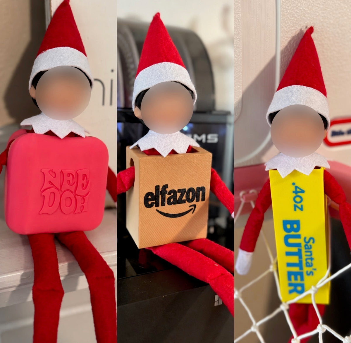 Elf Inspired Outfit Bundle – 3 Piece Funny Christmas Costume Set – Butter, Elfazon Box & Doh Inspired Outfits – Accessories